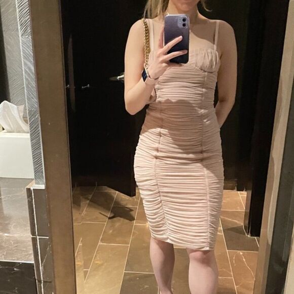 Aritzia Babaton Camille Luxor Ruched Bodycon Dress in Light pink - Size 4 - Picture 7 of 11